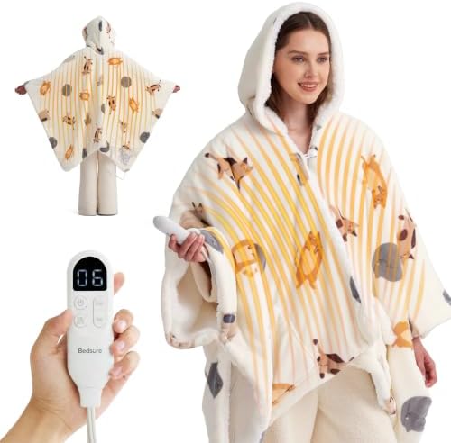 Bedsure Wearable Heated Blanket Hoodie Shawl, Preheat, 55"x64" Printed Cat