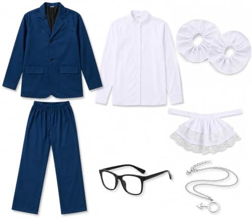 7PCS 60s Spy Swinger Costume Men Blue Velvet Suit for Halloween Cosplay