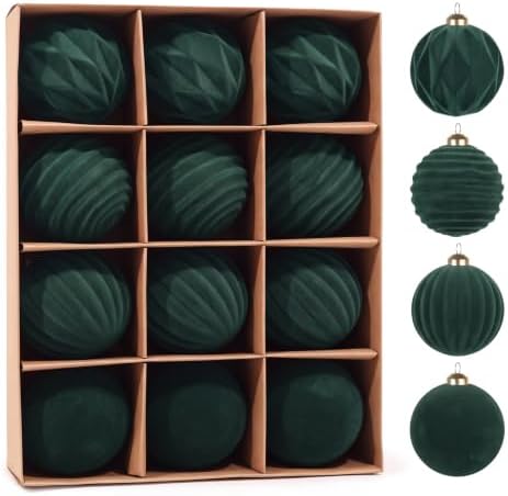 Christmas Ornaments Set Dark Green Velvet 3.15 in Decorative Balls