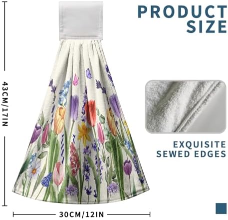 Tulip Kitchen Towels with Loops Spring Floral Tulips Lavender Hanging Hand Towel Set of 2 Summer Flower Butterfly Dish Towels Washcloths Super Absorbent Soft Hang Towel Bath Tie Towel
