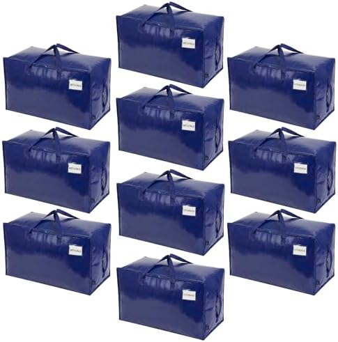 VENO 10 Pack Extra Large Heavy Duty Moving Bags with Wide Opening & Reinforced Handles, Reusable Storage Tote Bags with Strong Zippers for Clothes, College Dorm Essentials & Moving Supplies