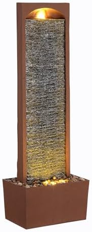 Teamson Home 38.5" Faux Slate Outdoor LED Waterfall Fountain, Red Rock