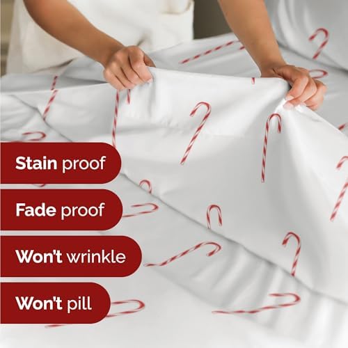 Christmas Sheet Set, Candy Canes, Holiday Xmas Bedding Set - Twin Size