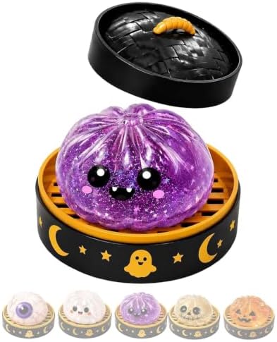 Halloween Spooky Pumpkin Stress Ball Squeeze Toy for Adults, Slow Rise Glitter DumplingSpooky Ghost Decorations, Halloween Cute Pumpkin Squeeze Fidget Toy for Stress Anxiety Relief(Purple)