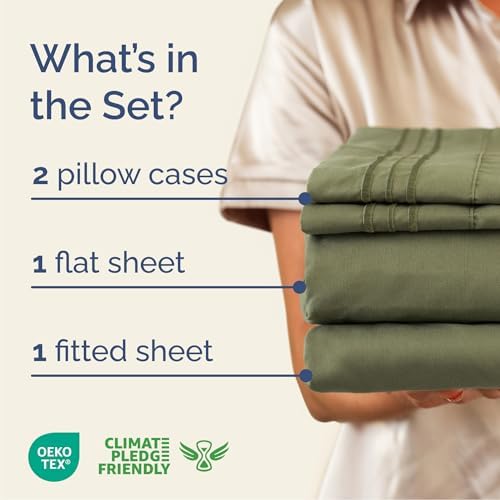Cal King Size 4 Piece Sheet Set - Breathable & Cooling Sheets - Sage Green