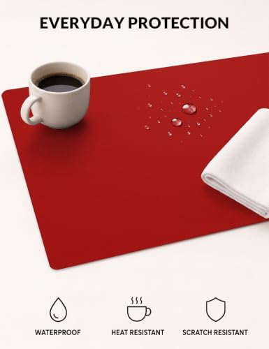 Leather Desk Pad Protector, 31.5" x 15.7", Red Desk Mat