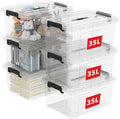 Cetomo Lidded Storage Bin with Handle, Storage Bins with Lid, Organizing Container with Secure Latching Buckles, Stackable and Nestable, Plastic, 40 Quart-6 Pack, Clear