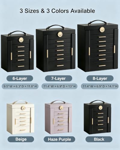 Lolalet Large Jewelry Box, 7-Layer Jewelry Organizer with 6 Drawers -Black
