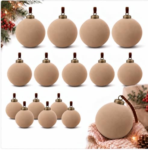 Velvet Flocked Christmas Ornaments Set – Premium Shatterproof Christmas Ball Ornaments with Brass Metal Caps, Assorted Sizes for Christmas Tree, Holiday & Seasonal Home Décor (Beige 15pcs)