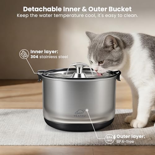 Pumpless Cat Water Fountain Stainless Steel Cat Fountain 2.5 L