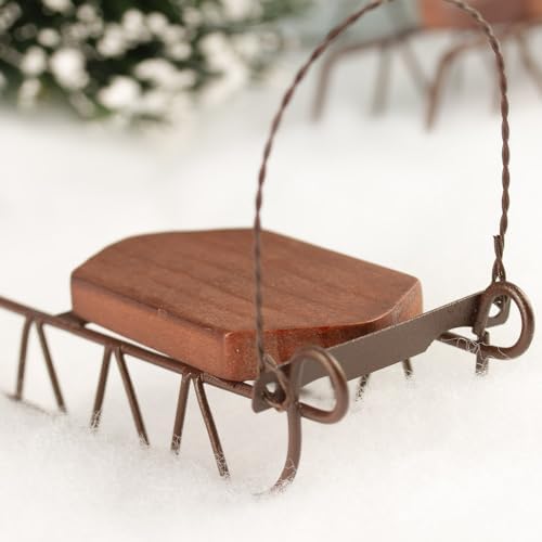 6 Mini Rustic Wood Sleds – 4" Metal & Wood Christmas Holiday Decorations