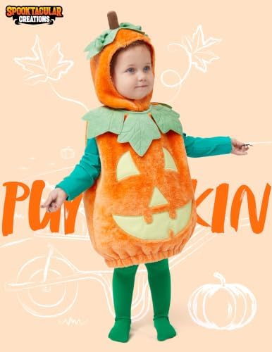 Spooktacular Creations Halloween Baby Pumpkin Costume with Green leaves for Toddler Kids Halloween Dress Up Pumpkin Party