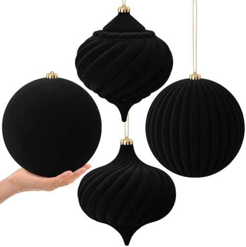 Civaner 4 Pcs Large Velvet Christmas Ball,8 Inch,Black