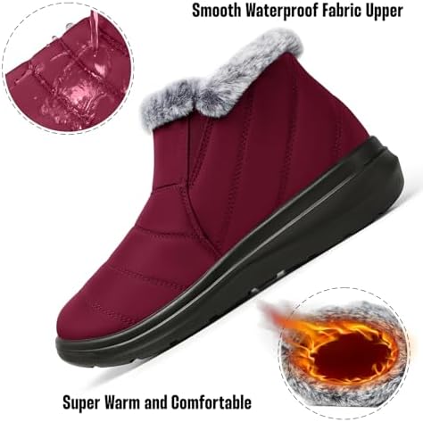 SHIBEVER Winter Snow Boots for Women: Slip On Ankle Fur Lined Warm Boot