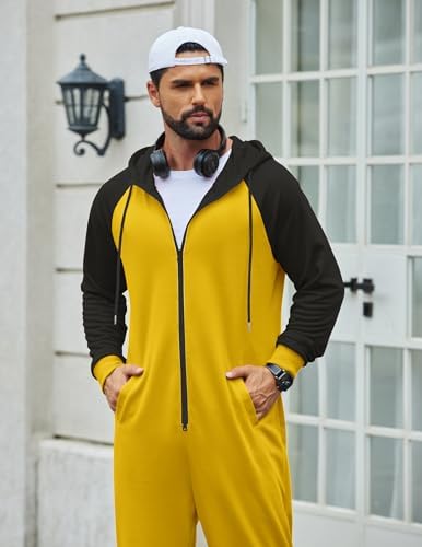 COOFANDY Mens Jumpsuit Onesie Hooded Full Zip One Piece Jogging Tracksuit