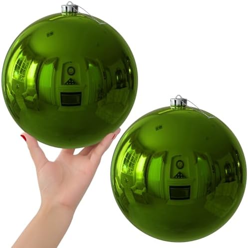 Lime Green 8.0" Extra Large Christmas Balls Ornaments - Christmas Tree Decorations Shatterproof Shiny Hanging Balls for Birthday St. Patrick's Day Easter Mardi Gras Wedding Decorations Set of 2pcs