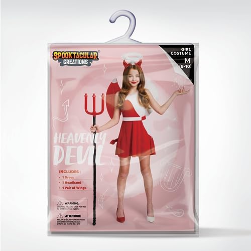 Spooktacular Creations Devil Costume for Kids, Child Angel and Devil Dress with Wings Headband for Halloween Role Play Party