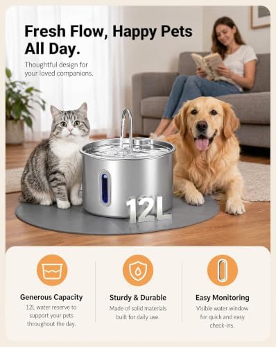 Stainless Steel Dog Water Fountain 12L for Large Dogs