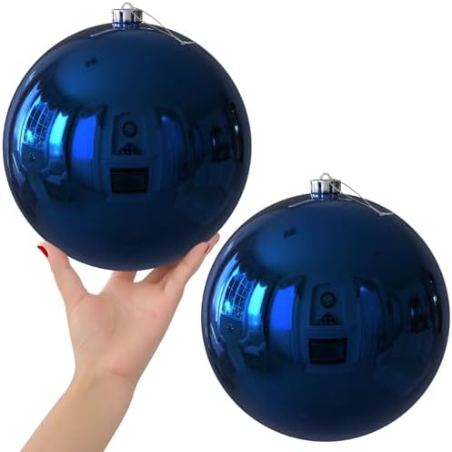 Navy Blue 8.0" Extra Large Christmas Balls Ornaments - Christmas Tree Decorations Shatterproof Shiny Hanging Balls for Birthday Holiday Wedding Decorations Set of 2pcs