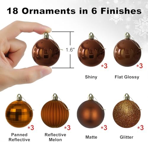 Bronze 1.6" Small Christmas Balls Christmas Tree Decoration Ornaments Shatterproof Hanging Balls for Birthday Halloween Holiday Wedding Decorations Set of 18pcs