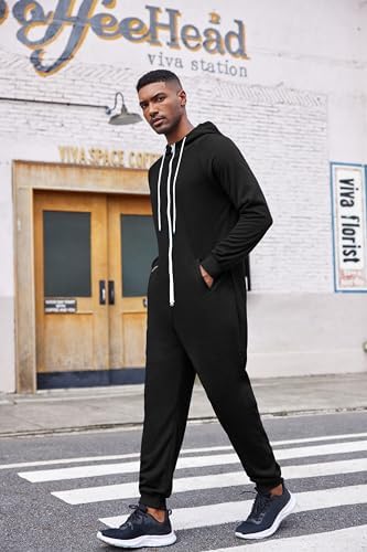 COOFANDY Mens Jumpsuit Onesie Hooded Full Zip One Piece Jogging Tracksuit