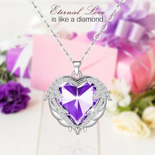 Preserved Real Rose with Necklace Forever Flowers Diamond shaped Box for Mom Wife Girlfriend Grandma on Mothers Day Birthday Valentines Christmas Anniversary Beatiful Gifts for women (Purple)