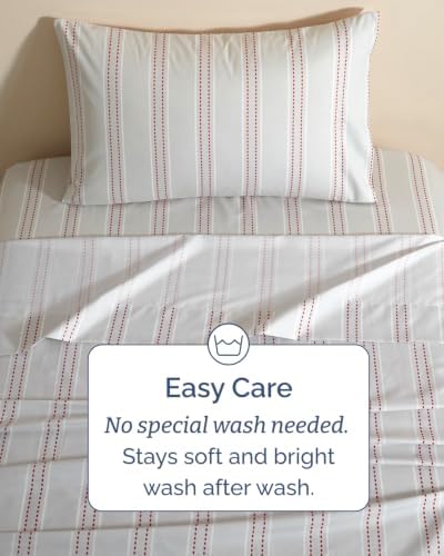 Christmas Sheet Set, Red Dot Stripe, Holiday Xmas Bedding Set - Twin XL
