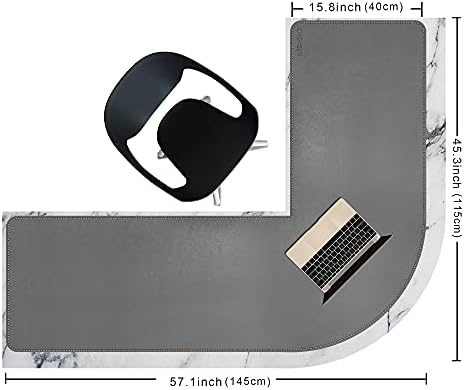 Chihein L-Shaped PU Leather Desk Pad (41.3” + 41.3”) x 12.99”(Gray/White)