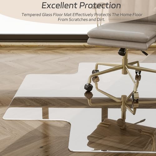 36" x 48" Irregular Tempered Glass Office Chair Mat, Floor Mat for Carpet