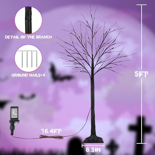 2 Pack 5FT Black Halloween Tree with 200 LED Orange and Purple Lights