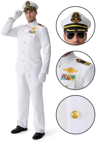 Spooktacular Creations Halloween Sailor Costume Men, White Navy Uniform Outfit with Accessories for Halloween Party