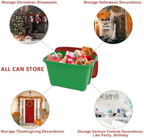 SIMPLYKLEEN 4-Pack Christmas Storage Totes with Lids - Made in USA 18-Gallon(72-Quart)Red Storage Bins,Holiday Organizer,Plastic Stackable Large Storage Boxes for Home,Office,Garage,Basement Red/Green