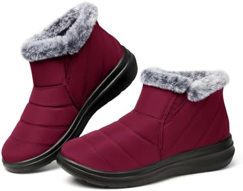 SHIBEVER Winter Snow Boots for Women: Slip On Ankle Fur Lined Warm Boot