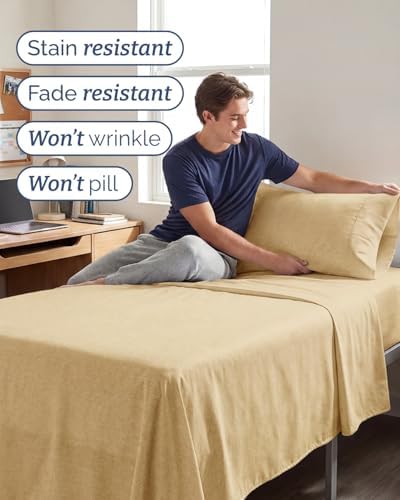 Twin XL Size 3 Piece Sheet Set - Comfy Breathable & Cooling - Heathered Tan