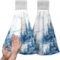 Blue Misty Forest Hanging Hand Towels Set of 2 Winter Nature Pine Trees Mountain Kitchen Towels with Hanging Loop Rustic Farmhouse Hand Towels Super Absorbent Soft Dish Tie Towel Tea Towel