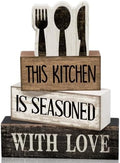 Moucuny 4 Pcs Kitchen Decor Wooden Signs, Farmhouse Tableware Tiered