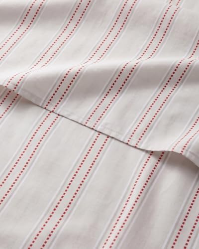 Christmas Sheet Set, Red Dot Stripe, Holiday Xmas Bedding Set - Cal King