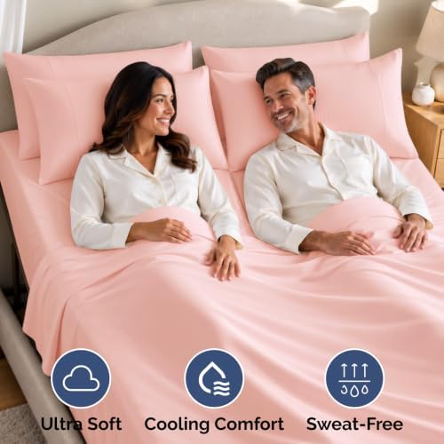 Flex Top Split Head King 4 Piece Sheet Set - Soft & Breathable - Baby Pink
