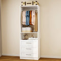 Closet System with 3 Drawers, Modular Closet Organizer System with 2 Hanging Rods and Shelf, Walk-In Closet System for Custom Closet Storage, White