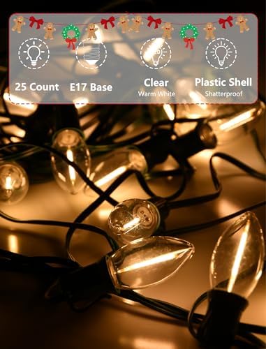 SUNSGNE C9 LED Christmas Lights Outdoor, Christmas Outdoor Lights with 27 LED Warm White Bulbs(2 Spare) for Xmas Holidays Roofline Patio Garden Party Wedding Decor