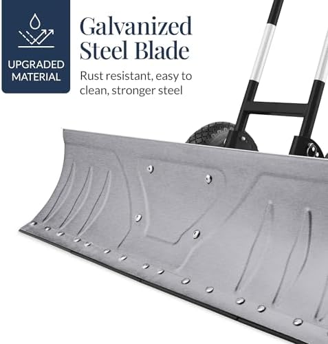 Best Choice Products 36in Galvanized Blade Heavy-Duty 2-Wheel Snow Pusher Hand Plow for Snow Removal w/Wheels, Adjustable Handle, Blade Angle - Silver