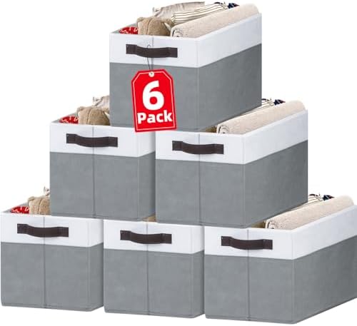 Criusia Closet Organizers and Storage Baskets - 6 Pack Shelf Organizer Bins with Handles - Clothes Storage Bins for Bedroom Nursery Home Closet Organization - Blanket Toy Storage Organizer