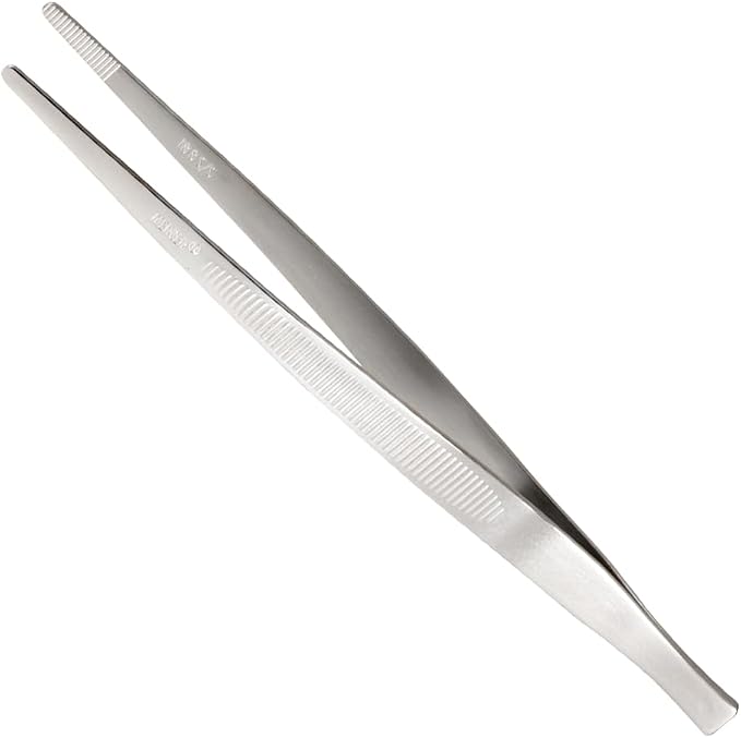 Mercer Culinary 18-8 Stainless Steel Chef Plating Tongs, Straight Tip, 6-1/8 Inch