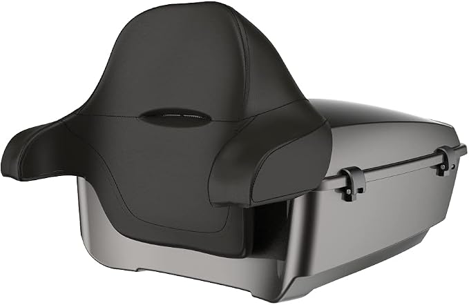 Advanblack Road Glide Tour Trunk Pack Silver Flux King Tour Trunk Pack Luggage +Wrap-Around Backrest Pad for '97-'25 Harley Touring Road King Street Glide Electra Glide CVO models
