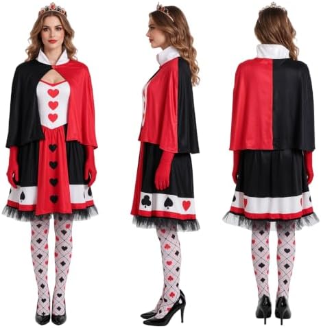5PCS Red and Black Queen Costume for Women Halloween Playing Card Outfit