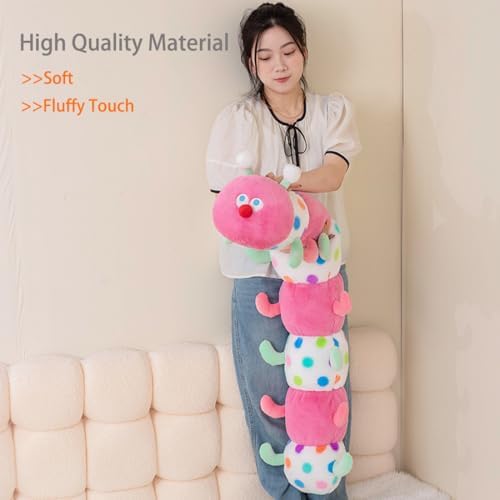 ELAINREN Long Pink Caterpillar Stuffed Soft Pillow/35.4''