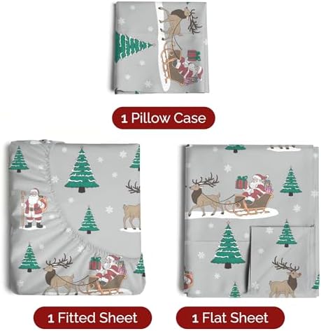 Christmas Sheet Set, Santa’s Sleigh, Holiday Xmas Bedding Set - Twin XL