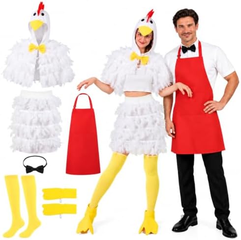 6PCS Chicken Couples Halloween Costumes Funny Apron Set for Adults
