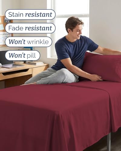 Twin XL Size 3 Piece Sheet Set - Breathable & Cooling Sheets - Burgundy