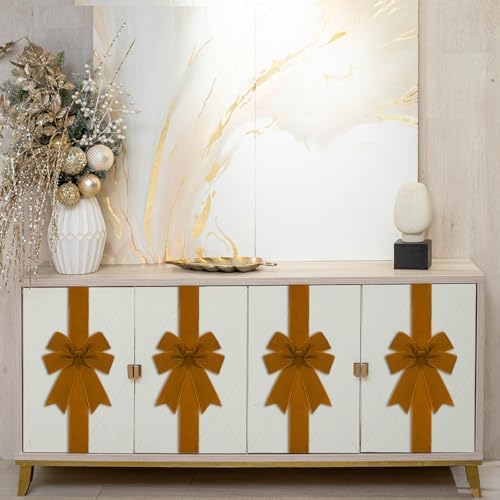 Daifunli 6 Pcs Brown Velvet Christmas Cabinet Bows Ribbons for Kitchen